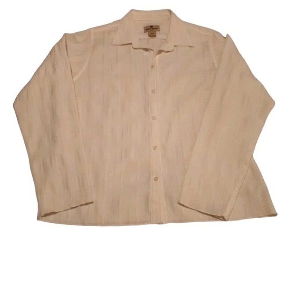 Woolrich Button Down Shirt Textured Long Sleeve‎ Top Cream Womens L